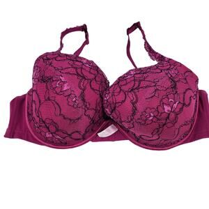 Cacique Intimates Pink Lace Full Coverage Back Closure Underwire Bra Size 44D
